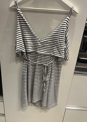 Çizgili Askılı Mini plaj elbise - Görsel 5