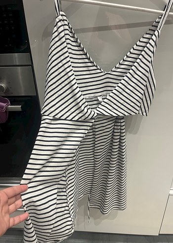 Çizgili Askılı Mini plaj elbise - Görsel 3