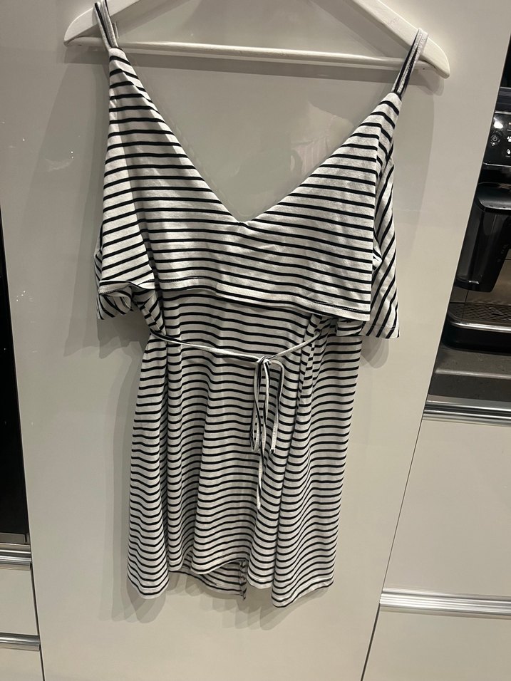 Çizgili Askılı Mini plaj elbise - Görsel 5