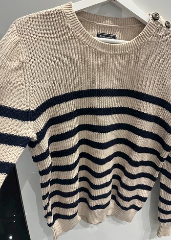 Abercrombie & Fitch Bej Çizgili Örgü erkek Kazak