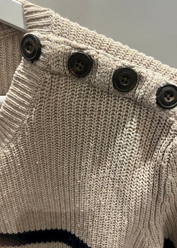 Bej Çizgili Örgü erkek Kazak - Görsel 5