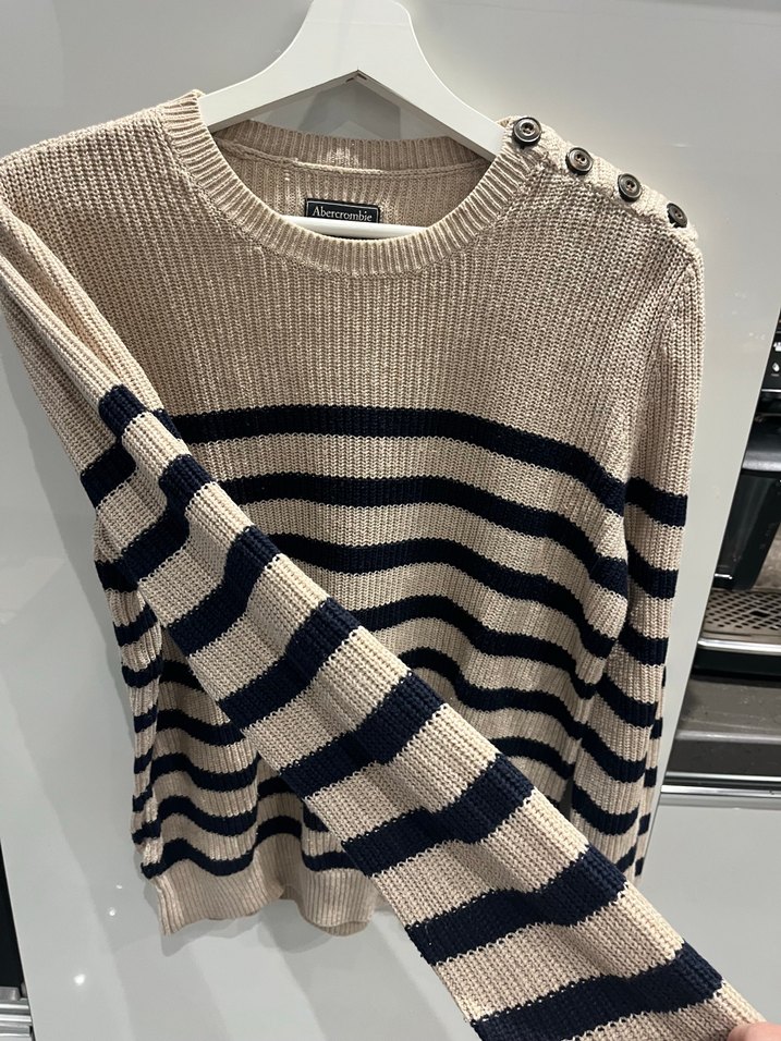 Bej Çizgili Örgü erkek Kazak - Görsel 3