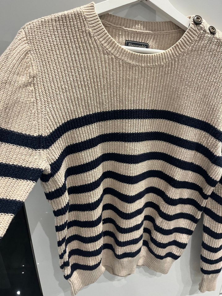 Bej Çizgili Örgü erkek Kazak - Görsel 2