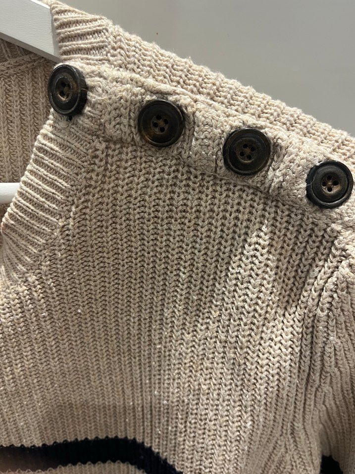 Bej Çizgili Örgü erkek Kazak - Görsel 5