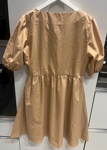 Bej V Yakalı Midi Salaş Elbise - Görsel 3