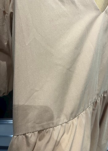 Bej V Yakalı Midi Salaş Elbise - Görsel 5