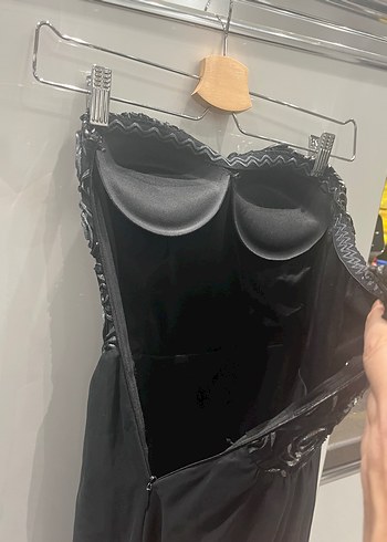 Siyah Straplez Uzun Abiye Elbise - Görsel 6