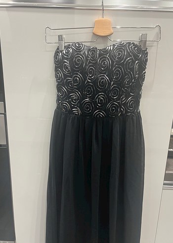 Siyah Straplez Uzun Abiye Elbise - Görsel 2