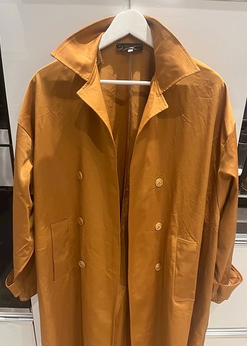 Düğmeli Uzun Kahverengi Trençkot - Görsel 2