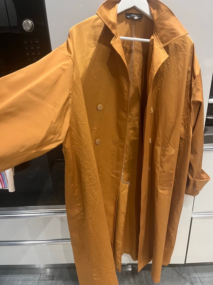 Düğmeli Uzun Kahverengi Trençkot - Görsel 3