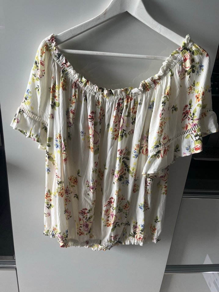 Beyaz Çiçek Desenli Bohem  Bluz - Görsel 5