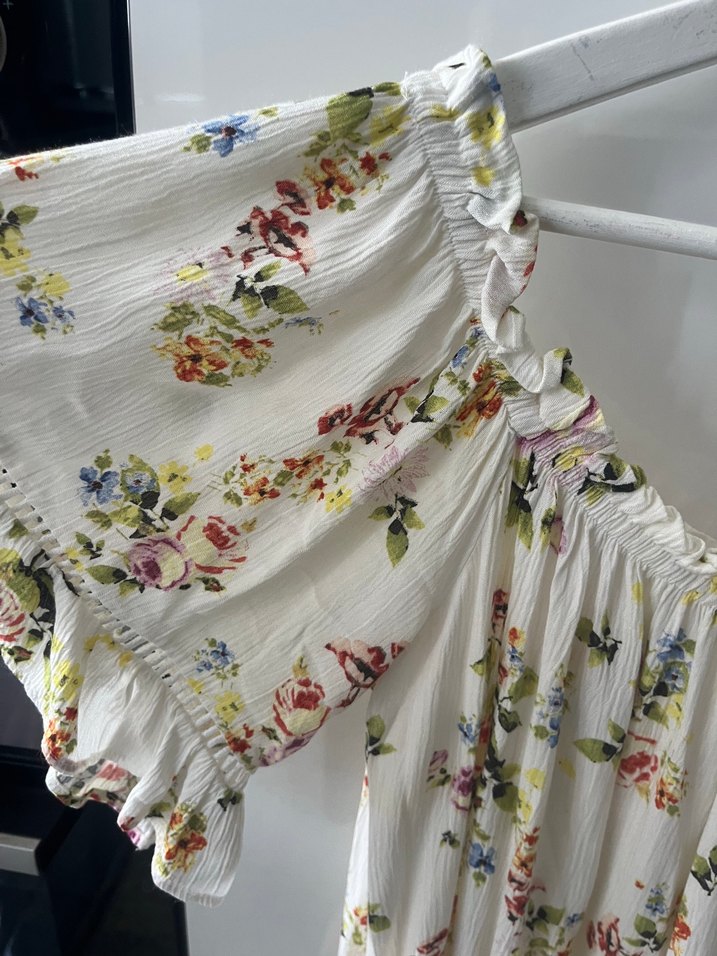 Beyaz Çiçek Desenli Bohem  Bluz - Görsel 3