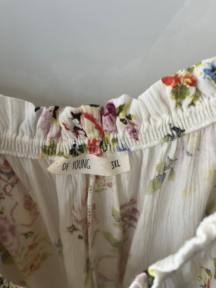 Beyaz Çiçek Desenli Bohem  Bluz - Görsel 4