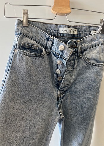 34 Beden Düğmeli Gri Denim Kadın Jean