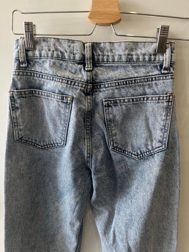 Düğmeli Gri Denim Kadın Jean - Görsel 5