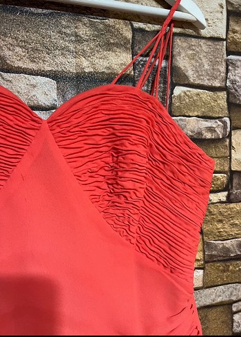 Nar çiçeği Drapeli Mini Abiye Elbise - Görsel 4