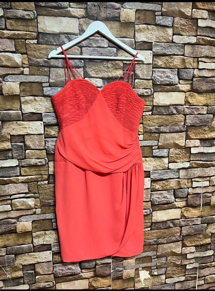 Nar çiçeği Drapeli Mini Abiye Elbise - Görsel 2