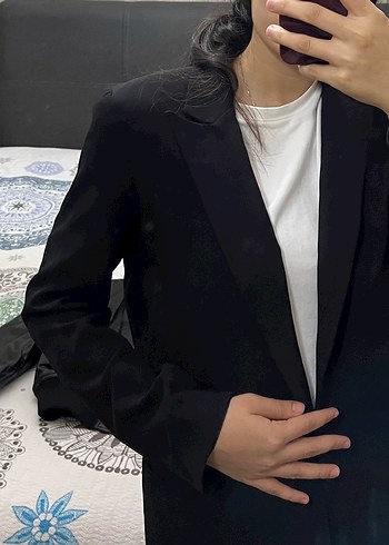 Siyah Kadın Ofis Blazeri, Normal Boy, Notch Yaka
