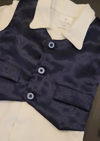 Bej Çocuk Takım Elbise Parlak Yelekli - Görsel 3