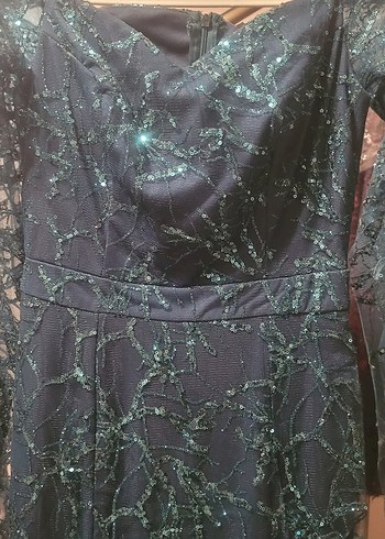 Uzun Kollu Nakışlı acı yeşil Kadın Elbise - Görsel 3