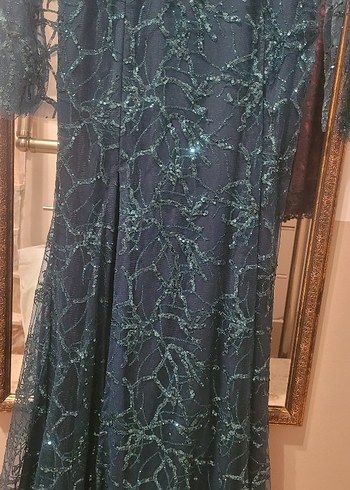 Uzun Kollu Nakışlı acı yeşil Kadın Elbise - Görsel 7