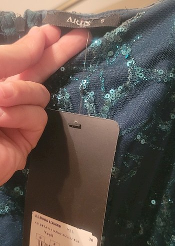 Uzun Kollu Nakışlı acı yeşil Kadın Elbise - Görsel 15