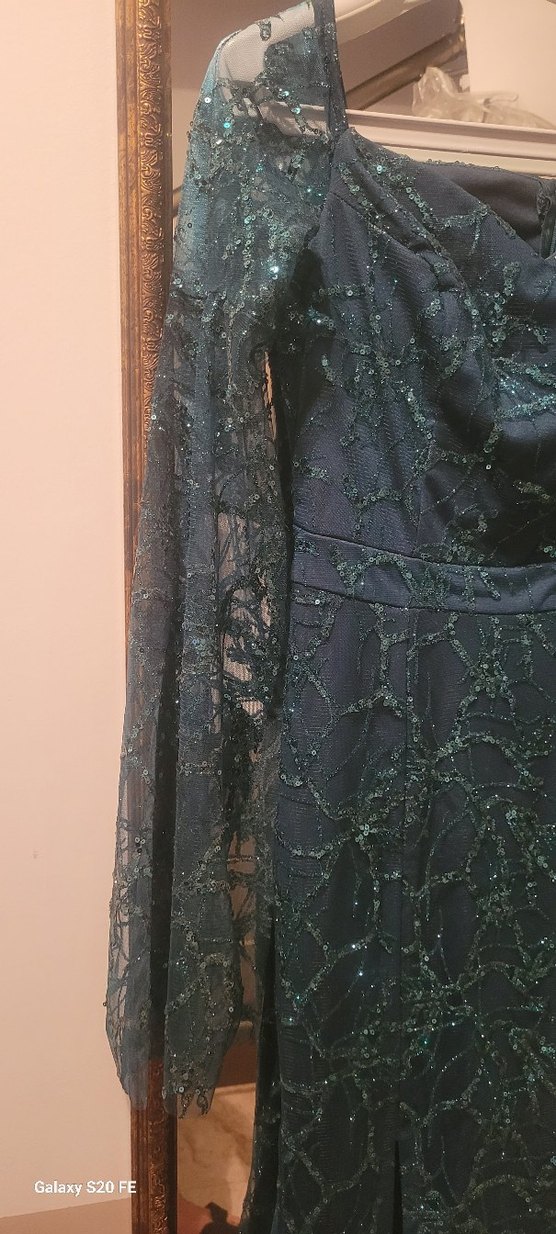 Uzun Kollu Nakışlı acı yeşil Kadın Elbise - Görsel 4