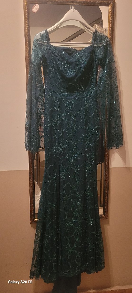 Uzun Kollu Nakışlı acı yeşil Kadın Elbise - Görsel 2