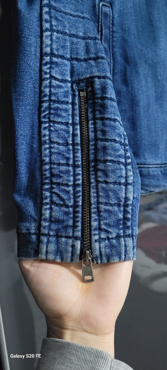 Fermuarlı Mavi Denim Biker Ceket - Görsel 3