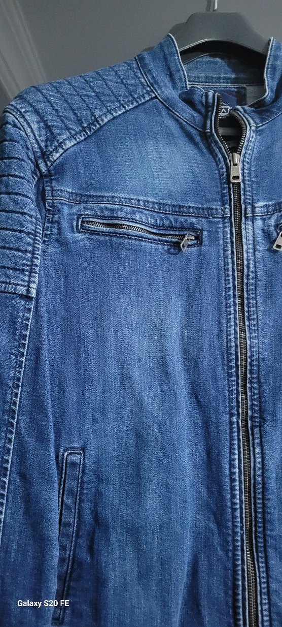 Fermuarlı Mavi Denim Biker Ceket - Görsel 2