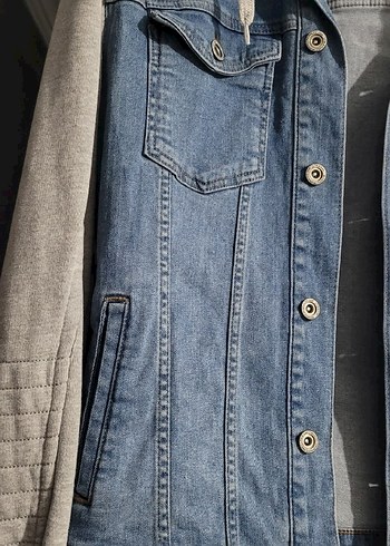 Gri Kapüşonlu erkek Denim Ceket - Görsel 2