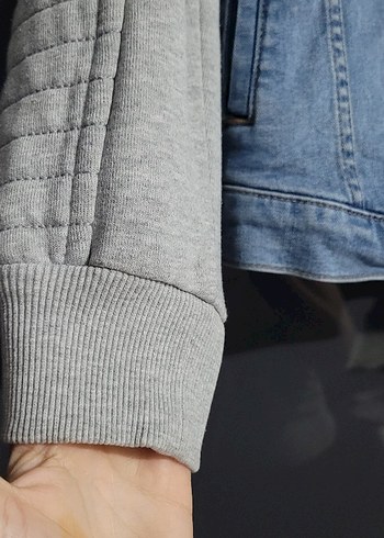 Gri Kapüşonlu erkek Denim Ceket - Görsel 4