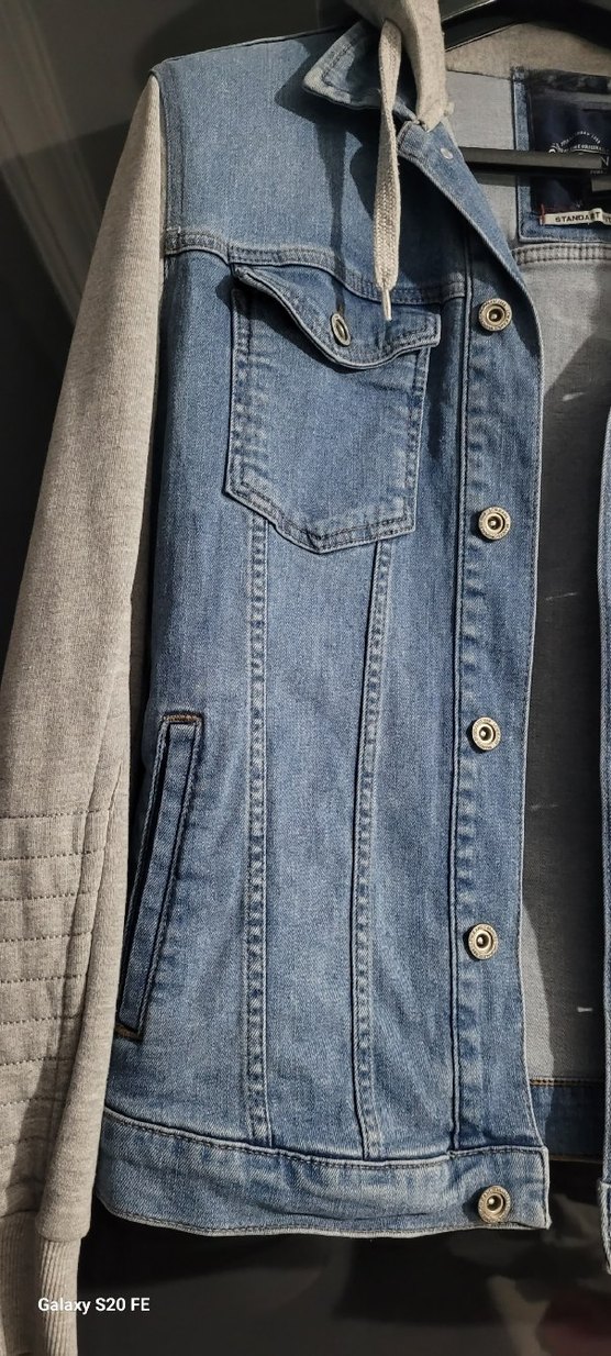 Gri Kapüşonlu erkek Denim Ceket - Görsel 2