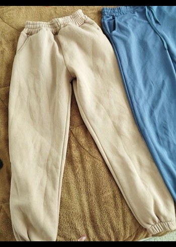 Bej Pamuklu Rahat Kesim  ve mavi Kadın Eşofman Altı 2 li - Görsel 3