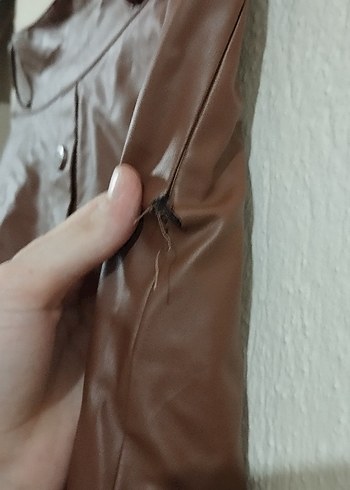 Düğmeli Kahverengi Uzun Deri Etek - Görsel 3