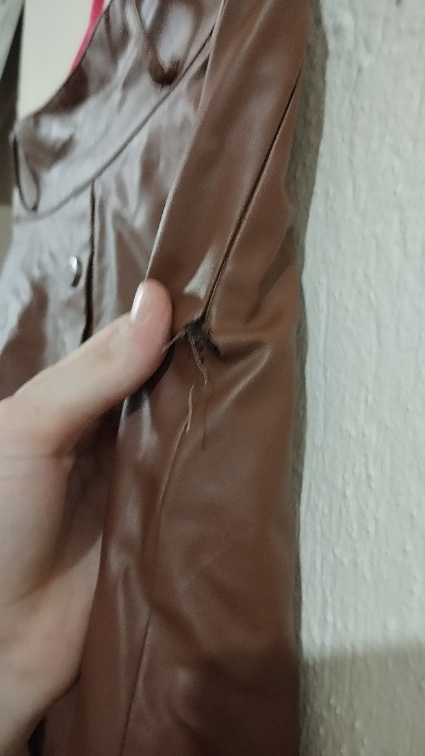 Düğmeli Kahverengi Uzun Deri Etek - Görsel 3