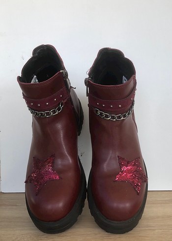 34 Beden bordo Renk Bordo Zincir Detaylı Deri Biker Bot