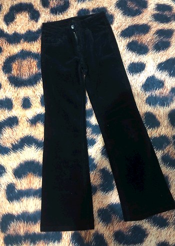 Siyah kadife kot ispanyol paça pantolon - Görsel 2