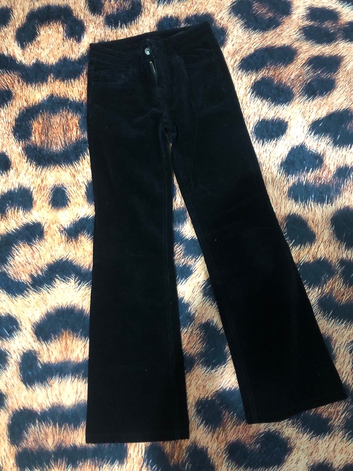 Siyah kadife kot ispanyol paça pantolon - Görsel 2