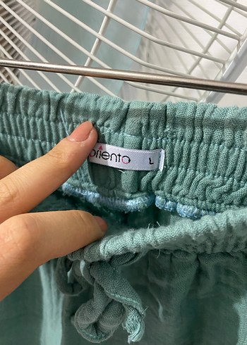 Diğer Turkuaz Bol Kesim Keten Kadın Pantolon