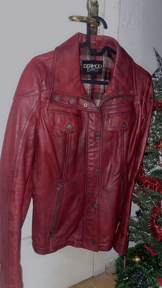 Deri Bordo Düğmeli  vintage ceket - Görsel 3