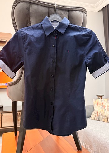 36 Beden Tommy Hilfiger Lacivert Gömlek, Düğmeli, Kısa Kollu