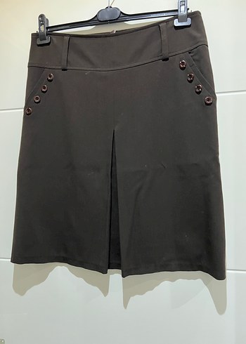 Düğmeli Koyu Kahverengi Mini Etek - Görsel 4