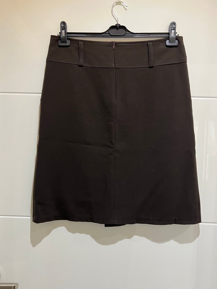 Düğmeli Koyu Kahverengi Mini Etek - Görsel 3