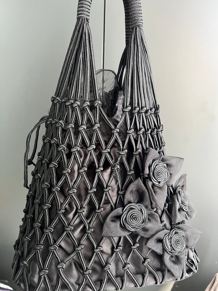 Gri Nakışlı Örgü Kadın Çanta - Görsel 2