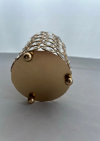 Altın Renkli Kristal Detaylı Mumluk - Görsel 4