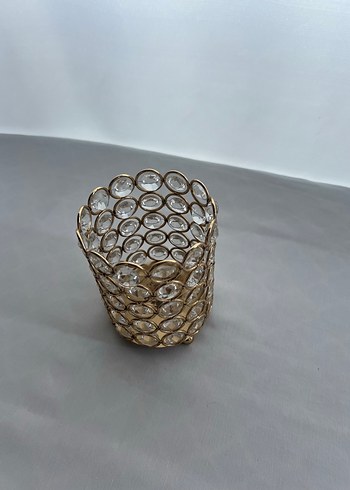 Altın Renkli Kristal Detaylı Mumluk - Görsel 3