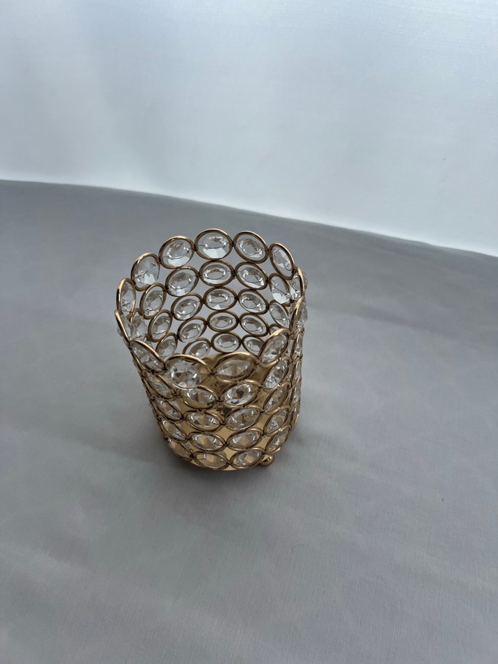 Altın Renkli Kristal Detaylı Mumluk - Görsel 3