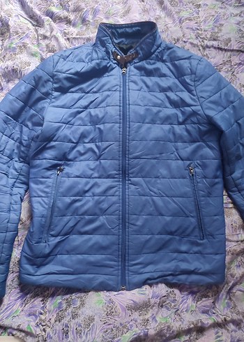 Mavi Parlak Uzun Kollu Kış Montu - Görsel 5