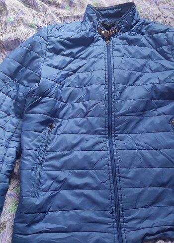 Mavi Parlak Uzun Kollu Kış Montu - Görsel 4